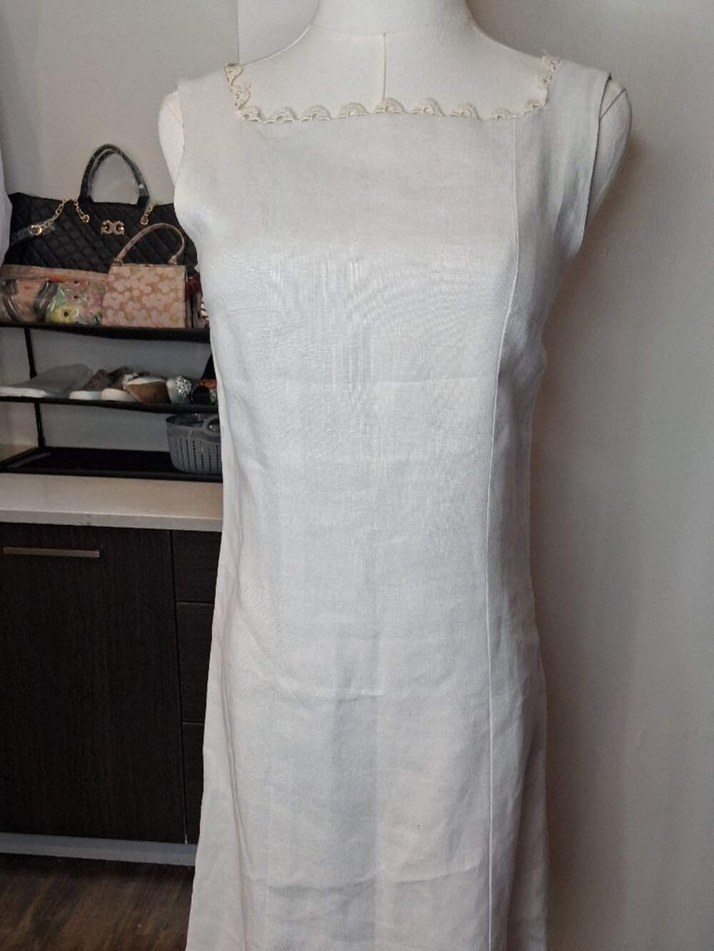 Vintage White Linen 70s Mod Dress Size 4